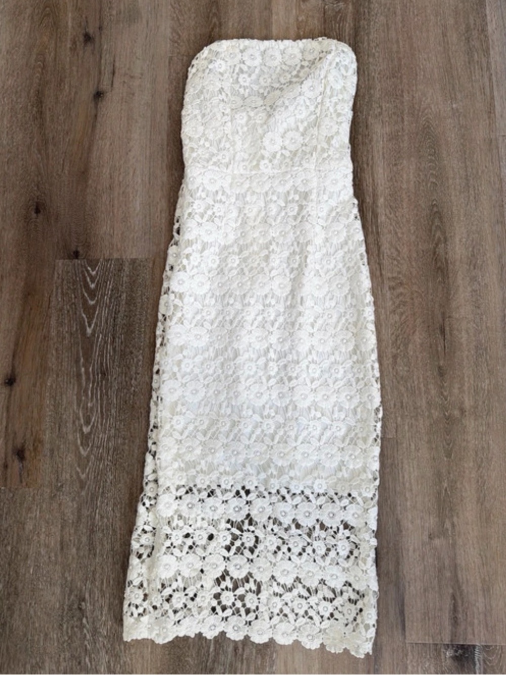 B Darlin Strapless White Lace Sheath Dress